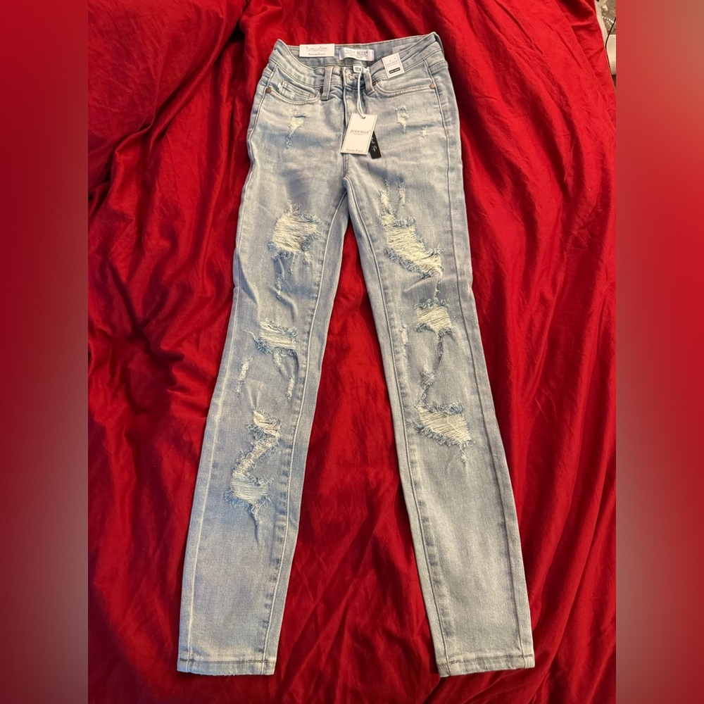 Judy Blue Light Blue Distressed Skinny Jeans